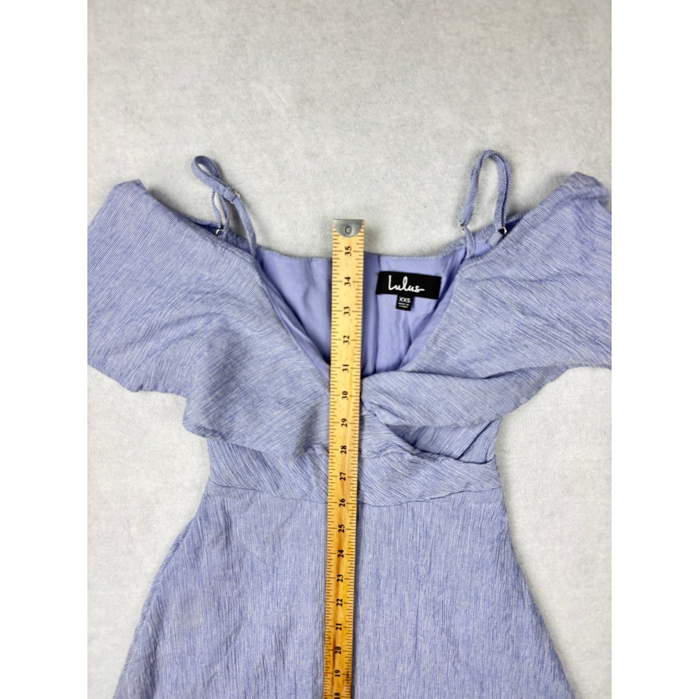 Lulus Blue Striped Cold Shoulder Ruffle Midi Dress JD7498 XXS Periwinkle White‎ - Picture 7 of 10